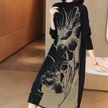 아뗄릭 스팟 스케치 플라워 진주 장식 니트 롱 원피스 01351