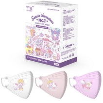 어린숨 엣지 NCT 앤 산리오 유타 아트심볼 새부리형 컬러마스크 소형, 화이트, 라이트핑크, 비비드핑크, 30개입, 1개