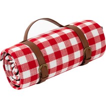 가죽 스트랩 캠핑 매트 체크 무늬 돗자리, 체크레드