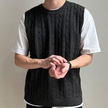 맨타임 RNV 꽈배기 라운드 레이어드 니트 조끼