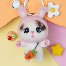 후니마켓 DIY 양모펠트 고양이 222 비비 세트 열쇠고리, 혼합색상, 1세트