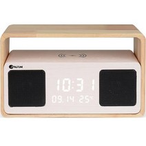 아남전자 고속 무선충전 블루투스스피커 우드시계 R126, 화이트 우드