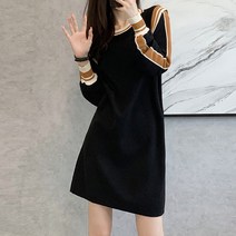 페이퍼먼츠 캐주얼 라운드넥 배색 긴팔 미니 원피스 03159