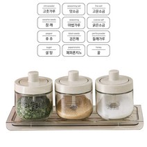 이우아여사 아이보리 디스펜서 스푼일체형 양념병 세트, 1세트, 양념병 3p + 트레이 + 스티커