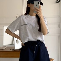 여성용 테라틀 라운드넥 레터링 코튼 반팔 티셔츠 cpt12392k33