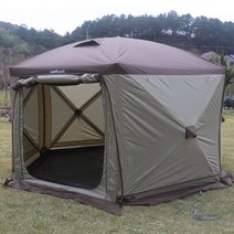 캠프밸리 헥사곤 육각쉘터 오토캠핑 텐트, 카키 + 브라운