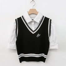 여성용 럽스 레치 블라우스 조끼 레이어드 니트