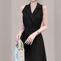비비에모 민소매 더블카라 버튼 벨트 미니 원피스 03826