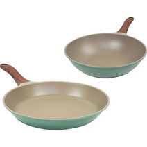 키친아트 본 우드 파스텔 민트 다이아 프라이팬 세트 2개, 혼합색상, 프라이팬 26cm + 궁중팬 24cm