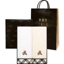 닥스타올 프리미엄 와이드 체크 세면타올 40수 코마사 180g x 2종 세트 + 쇼핑백, 화이트, 크림, 1세트