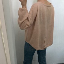 뜨개진 여성용 루즈핏 포켓 뒷트임 수르베 라운드 버튼 니트