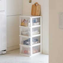 아이리스 우드 슬림 4단 서랍장 WTS-304 바퀴 포함, 화이트/투명, 1개