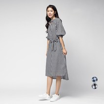 캐럿 여성 체크 벨트 셔츠 드레스