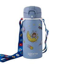 프레쉬어랏 럭키 원터치 보온보냉 스텐 미니텀블러 350ml + 스티커 + 스트랩 세트, 블루, 1세트