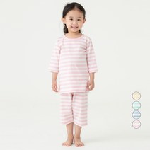 롤리트리 아동용 순면 7부 스트라이프 내의 상하의 세트