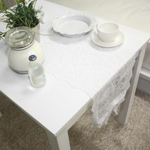 나산데코 샤트렌 자수 레이스 테이블러너, 화이트, 180cm x 32cm