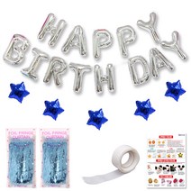 리빙다 생일 별 홀로그램 커튼 세트, 실버, 블루, 1세트