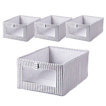 디오셀 서랍형 접이식 패브릭 정리함 수납박스 대형, 4개, 화이트스트라이프