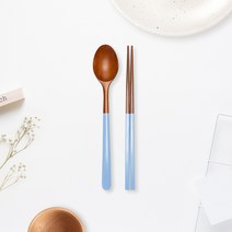 라온누리 옻칠 자연애 우드수저세트, 라이트블루, 숟가락 + 젓가락