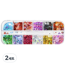 레이저 하트 네일 글리터 스팽글 세트, 2세트, 링 하트 믹스