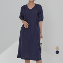 아피나르 퍼프 소매 반팔 원피스