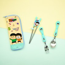 릴팡 흔한남매 하이퍼 교정용 젓가락 + 스푼 + 포크 + 케이스, 혼합색상, 1세트