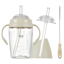 티지엠 트라이탄 쌀알 빨대컵 240ml + 실리콘 빨대 + 빨대솔 세트, 라이스베이지, 1세트