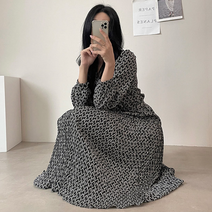 오키 여성용 벨리 플리츠 롱 원피스