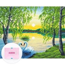 디클레어 액자 캔버스형 보석십자수 DIY 키트 40 x 50 cm, 1세트, 해질녘 백조