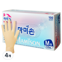 마미손 라텍스 천연고무장갑 100매 라텍스 고무장갑, 중(M), 4개