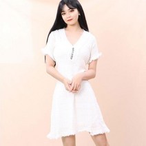 페이퍼먼츠 여성 브이넥 펀칭 니트 수술 미니 원피스 5607