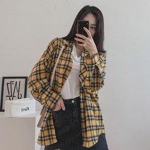 시크블랙 여성용 세리엔 박시 체크 언발 셔츠 NB1692K19