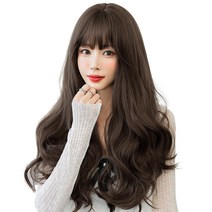 하이유니 러블리 펌 롱 헤어 긴머리 통가발 가발 62cm + 가발망 + 거치대 세트, 챠콜블랙