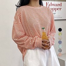 투데이앤룩 여성용 루즈핏 스트라이프 티