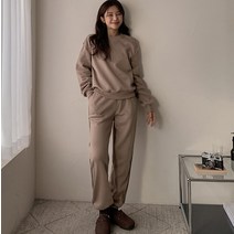 큐니걸스 여성용 기모안감 데끼 라운드 맨투맨 + 조거팬츠 세트