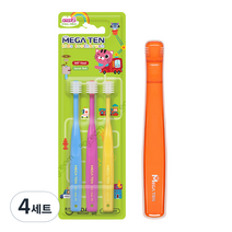 메가텐 키즈 360 어린이 유아칫솔 2단계 3P + 케이스세트, 혼합색상, 4세트