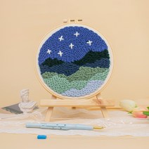 아트조이 DIY 펀치 니들 자수 + 4단 바늘 + 나무 받침대 세트, 1세트, 고향의 밤