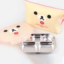 리락쿠마 슬림 가방 스텐 식판도시락 얼굴, 코리락 아이보리, 식판 + 뚜껑 + 가방