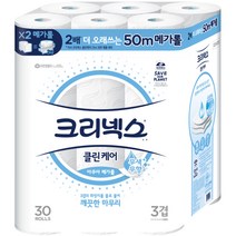 크리넥스 3겹 클린케어 아쿠아메가롤 화장지 50m, 30롤, 1팩