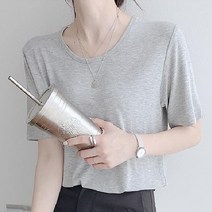 슈가펀 여성용 시원 찰랑 유넥 반팔 티셔츠