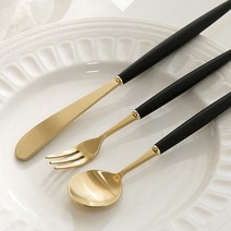 백산 에펠 골드 양식 커트러리 세트, 블랙, 디너 스푼 + 포크 + 나이프