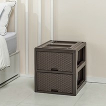 와이드 라탄 양면 2단 서랍장, 브라운, 1개