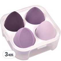 타이탄 뷰티 물방울 에그 똥퍼프 메이크업 스펀지 4종 + 케이스 세트, 퍼플, 3세트