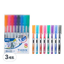 델리 델라이트 퀵드라이 컬러 수성펜 8색 세트 0.5mm EQ300-8C, 혼합 색상, 3세트