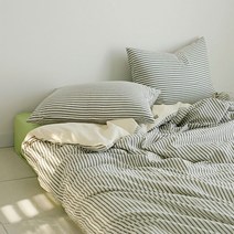 까사베르데 미드 센추리 순면 오웬 스트라이프 이불커버, 아이보리 + 그레이