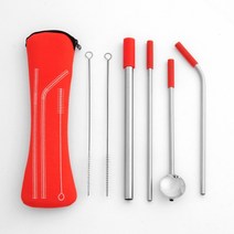 휴대용 스텐 빨대 6종 세트 레드, 1세트