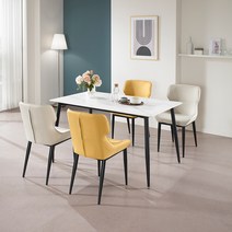 로드퍼니처 버터 세라믹 1400 식탁   의자 4p 세트 4인용 방문설치, 식탁(화이트 블랙), 의자(레몬,크림)