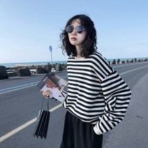 몬드스팟 여성용 스트라이프 오버핏 티셔츠 MO393