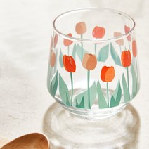 인사이드리빙 레트로 플라워 빈티지 유리컵, 짧은레드튤립, 1개