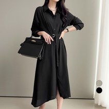 쿨쿠 여성용 벨트 셔츠 롱 원피스